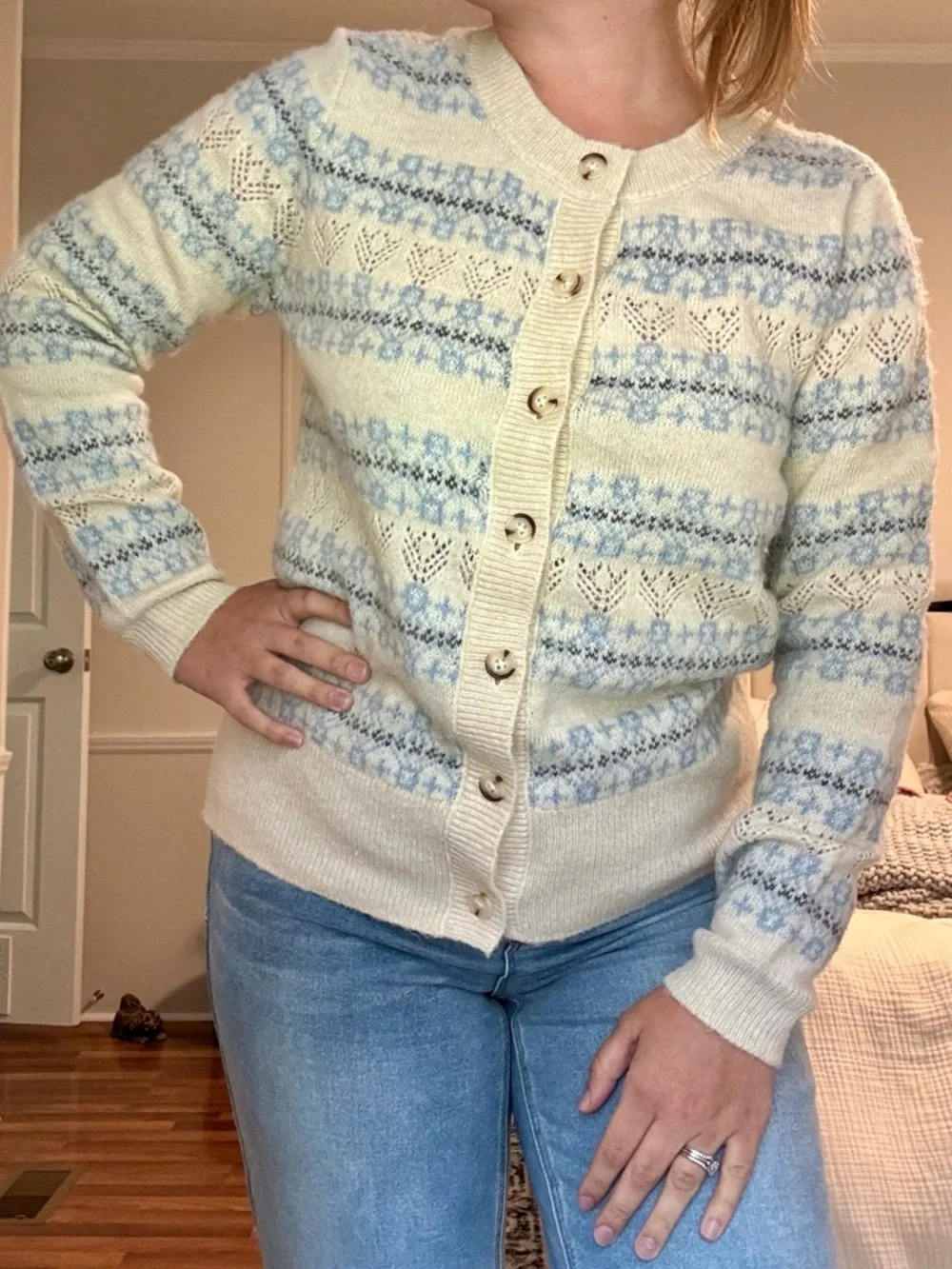 Grandma Style Knit Button-Up Cardigan Size Large
